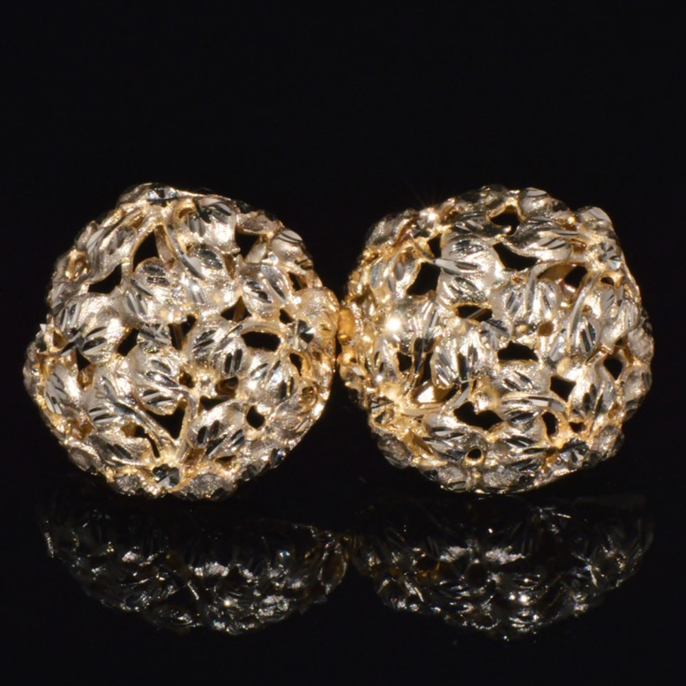 STUNNING SAK ITALY 14K SOLID GOLD FACETED CLUSTER EARRINGS